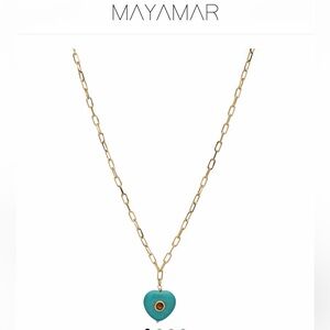 Mayamar Gold Paperclip Chain Necklace with Turquoise Heart Pendant
